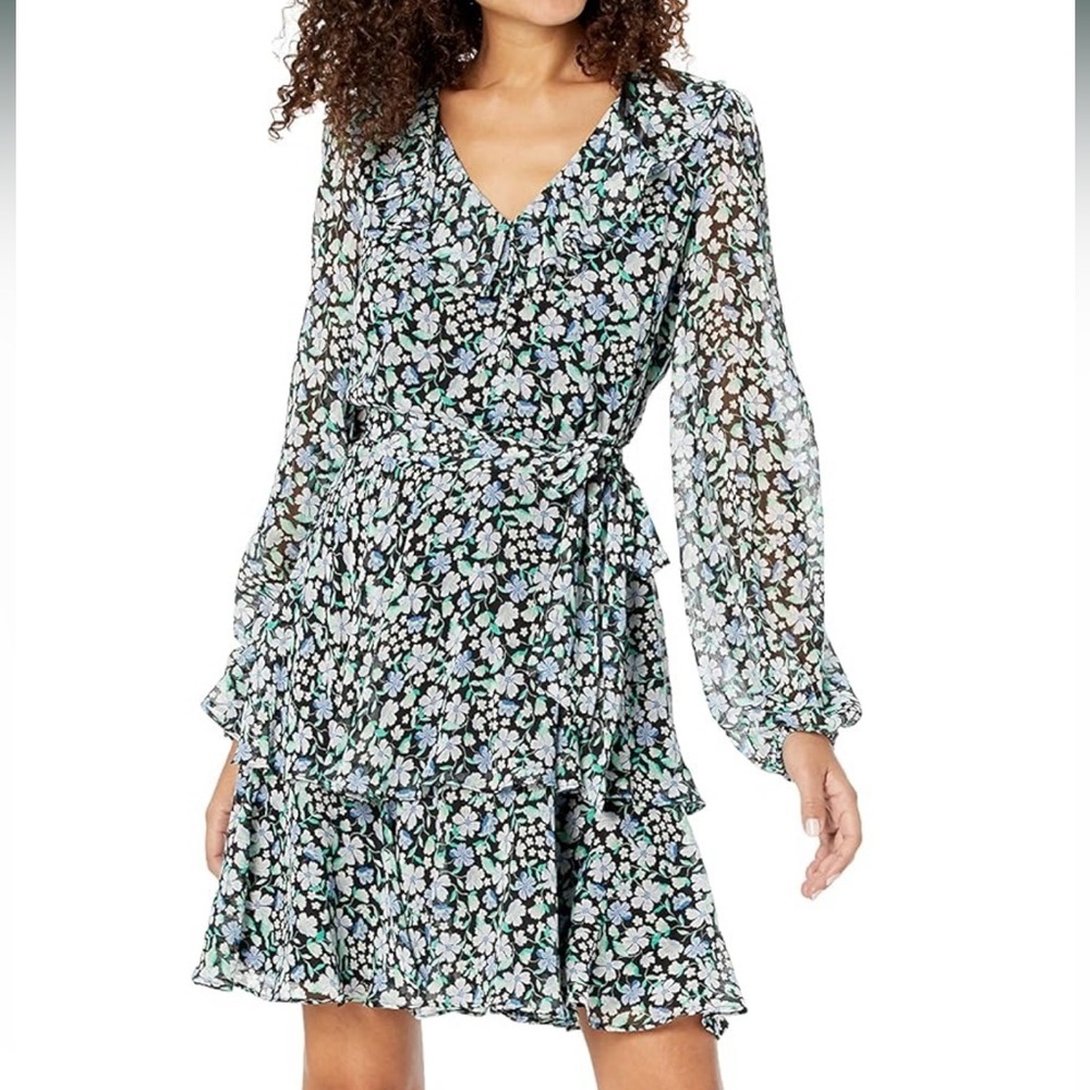 Karl Lagerfeld Paris Women's Floral Tie Ruffle Dress